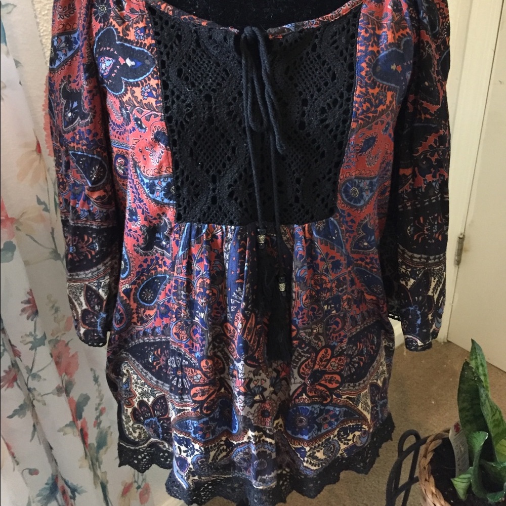 Paisley Boho Crochet Cold Shoulder Top